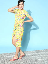 SASSAFRAS - Yellow Floral Side Ruched Dress